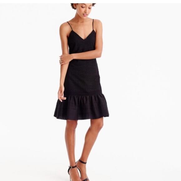 NWT | J.Crew Black Ruffle Hem Eyelet Dress Plus Size 16 - Picture 1 of 13
